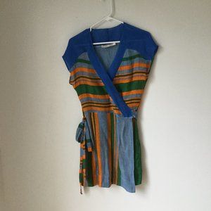 DIANE VON FURSTENBERG Striped Wrap Mini Dress SZ M